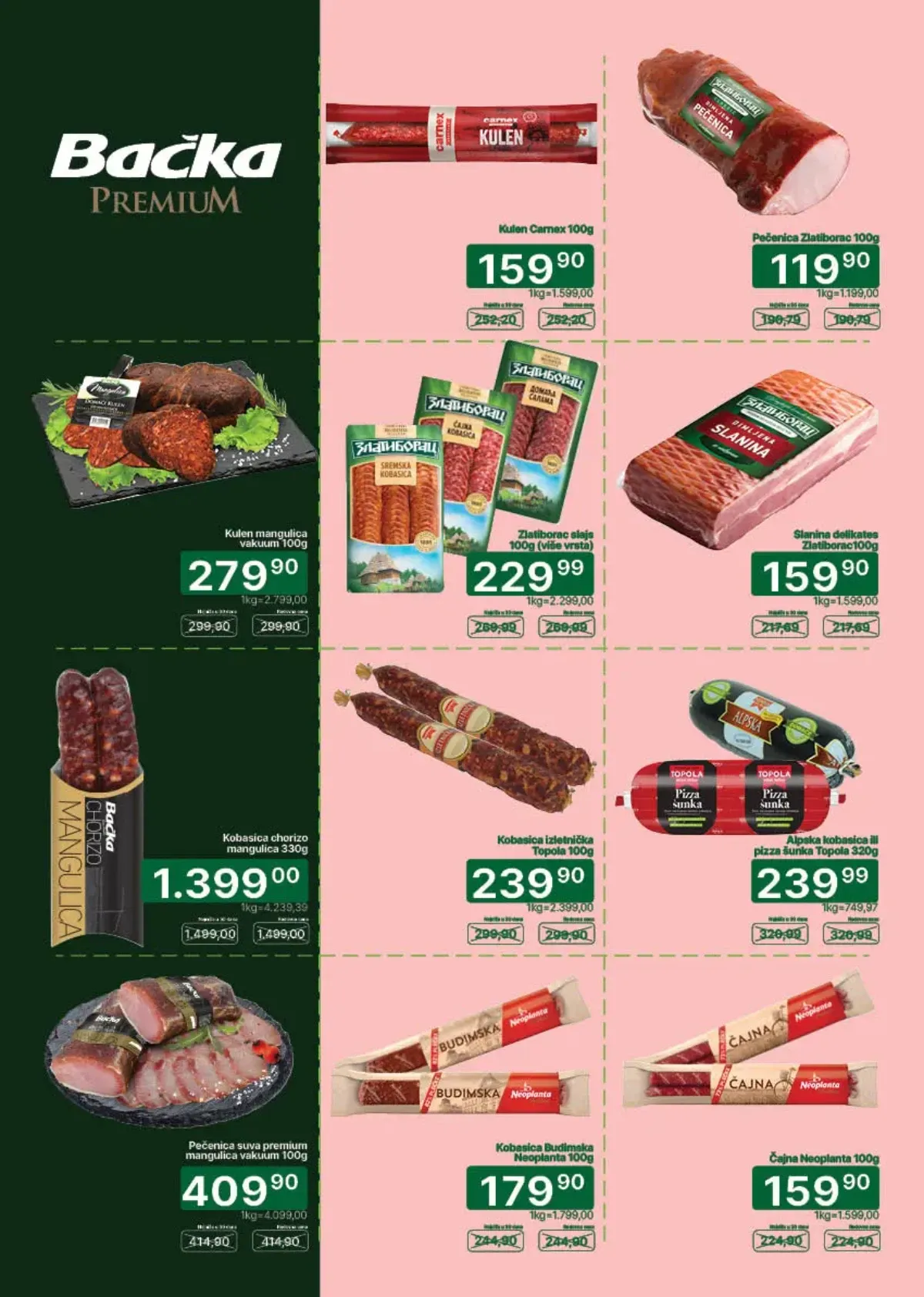 Univerexport katalog strana 5 – kulen, Zlatiborac pečenica, slanina i Neoplanta kobasice na akciji