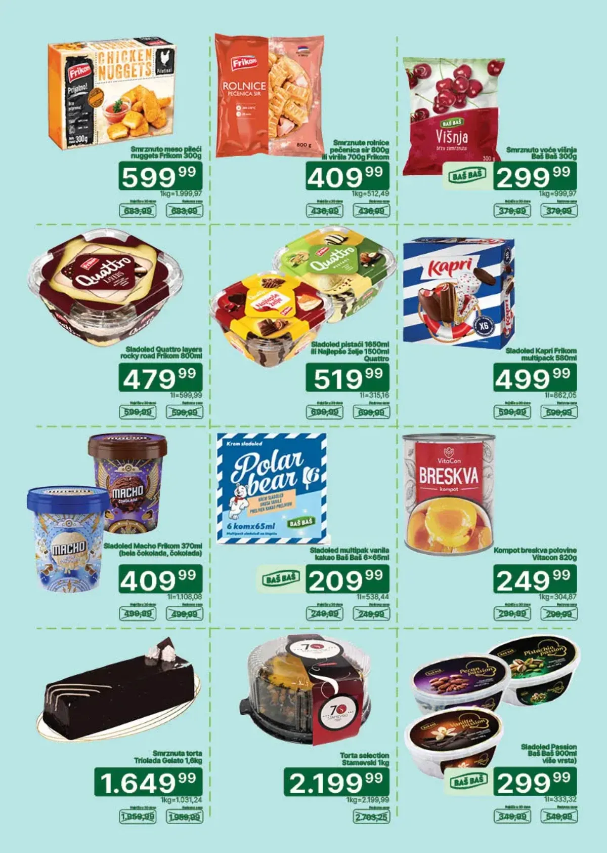 Univerexport katalog strana 11 – pileći medaljoni, smrznute rolnice, višnje, sladoledi i torte na akciji