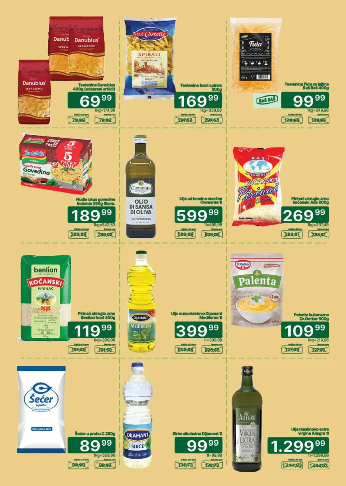 Univerexport katalog strana 13 – testenina, pirinač, maslinovo i suncokretovo ulje, šećer i palenta na akciji