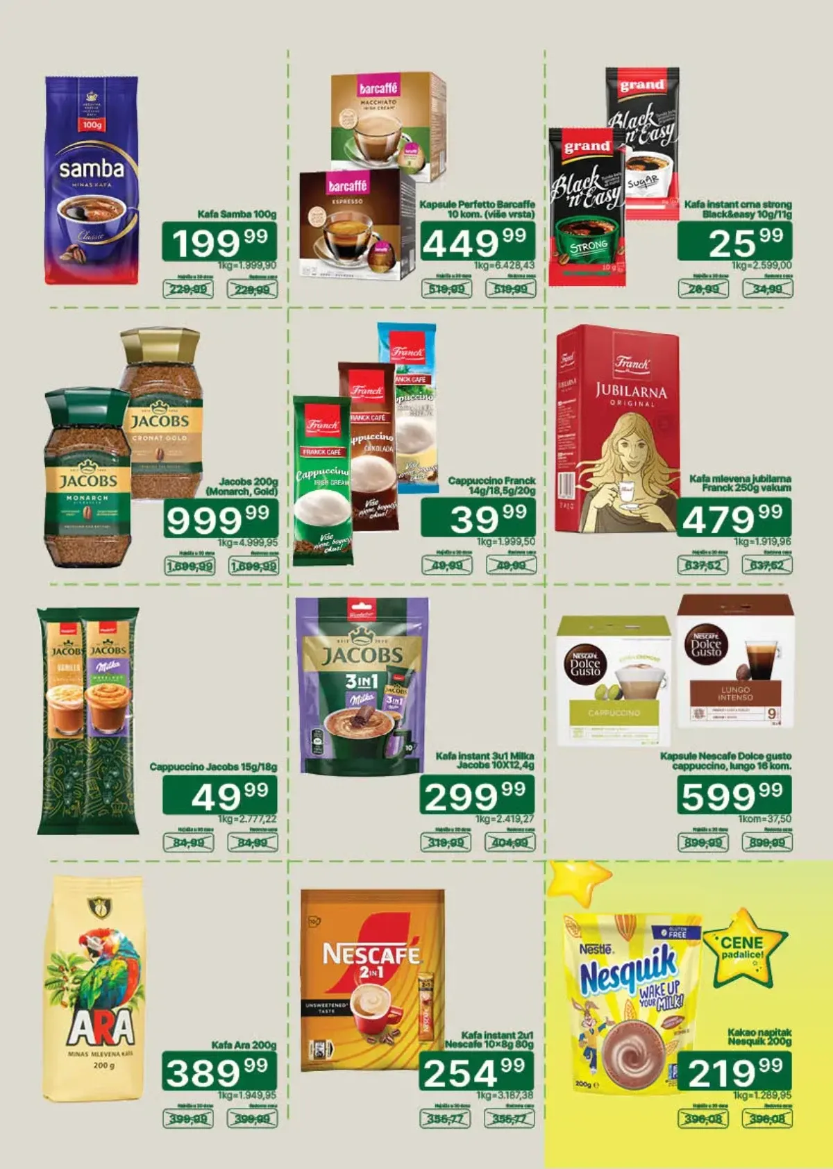 Univerexport katalog strana 16 – Samba, Barcaffè, Grand, Jacobs, Nescafé i Ara kafa na akciji
