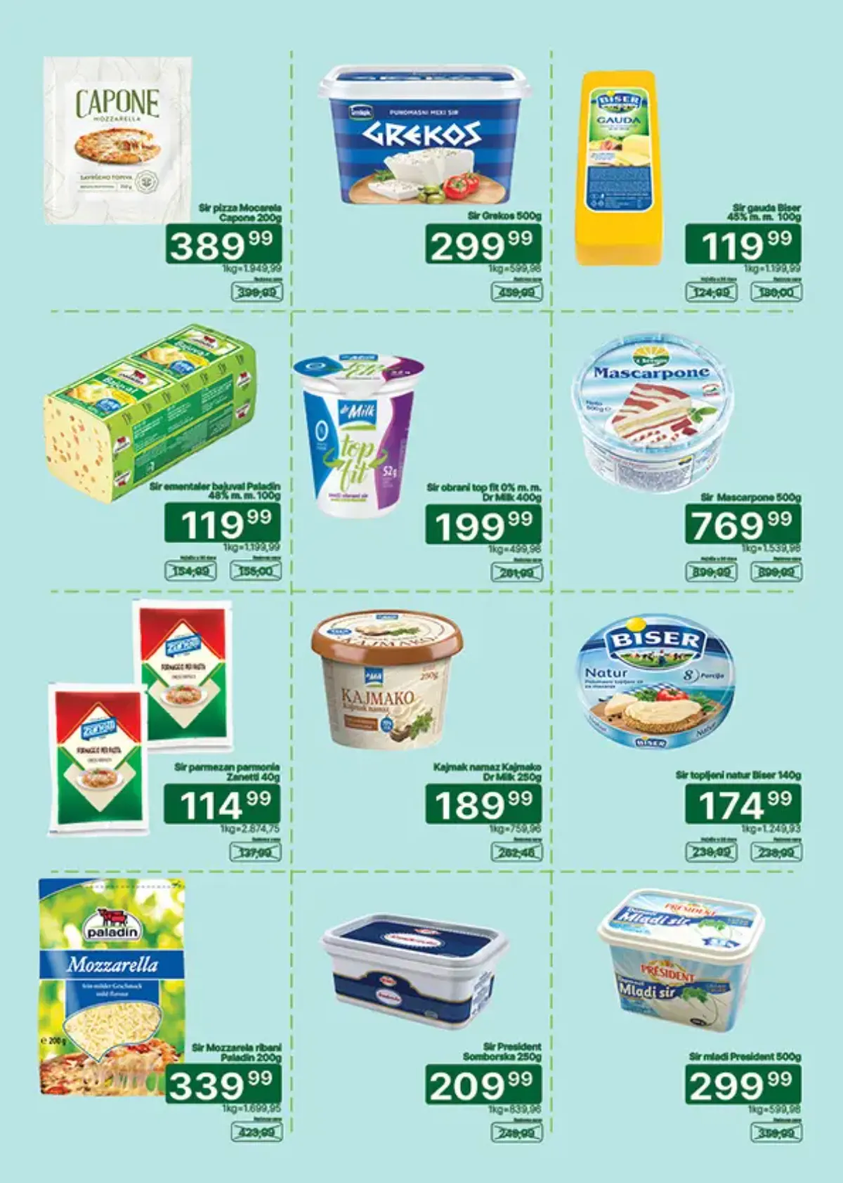 Univerexport katalog strana 9 – sirevi, mlečni namazi i prehrambeni proizvodi