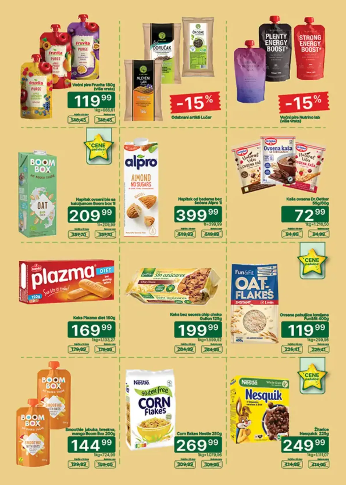 UNIVEREXPORT katalog, strana 15 – voćni pirei, biljni napici, ovsene kaše i žitarice