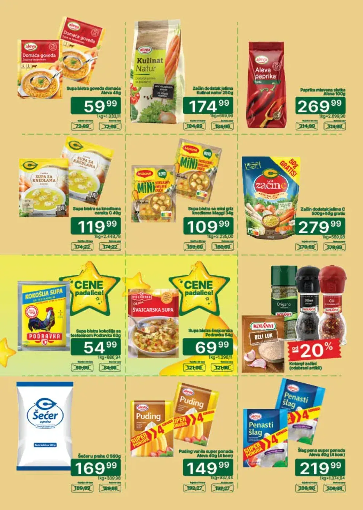 Univerexport katalog do 15.09.2026. – Aleva supa, Kulinat Natur začin, mlevena paprika, šećer i puding