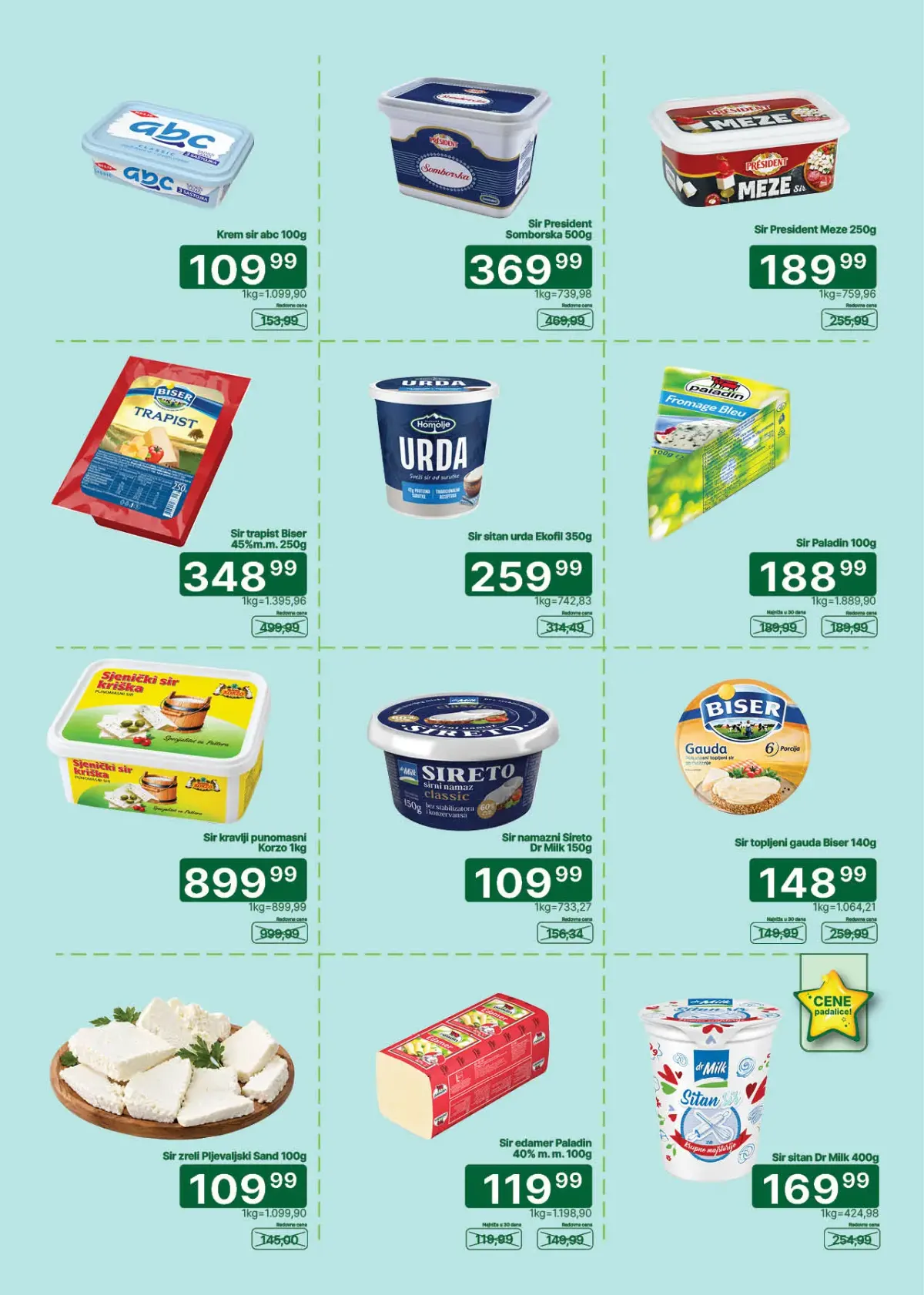 Univerexport katalog strana 9 – sir, topljeni sir, mlečni namazi i feta