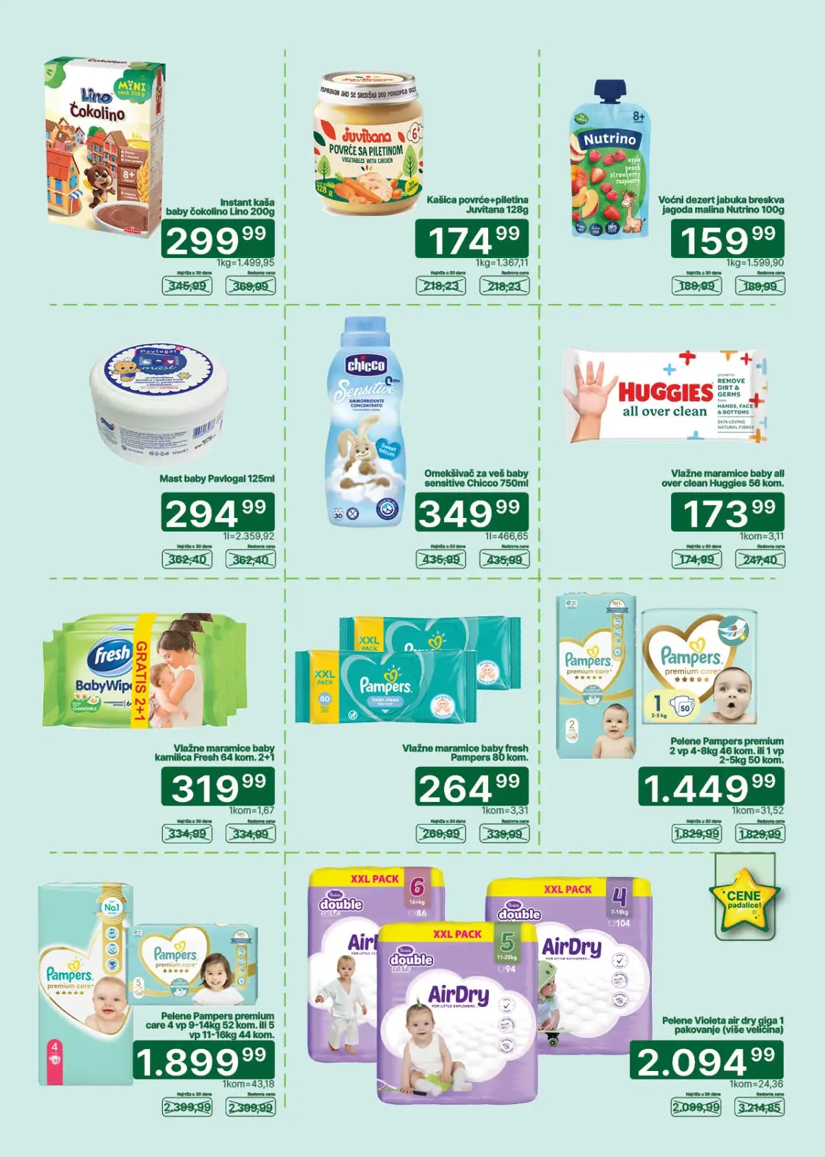 Univerexport katalog strana 25 – dečja hrana, vlažne maramice, Huggies, Pampers i pelene