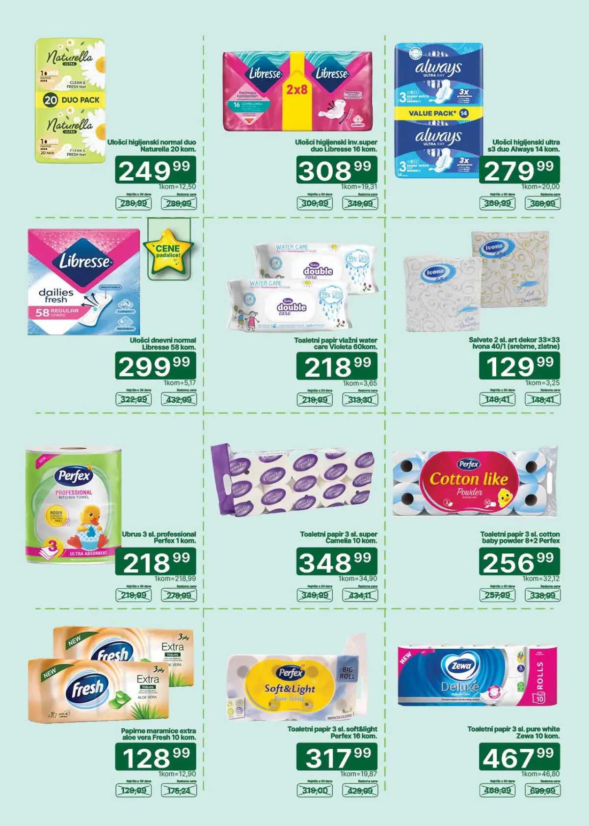 Univerexport katalog strana 30 – toaletni papir, ubrusi, ulošci, maramice i higijenski proizvodi