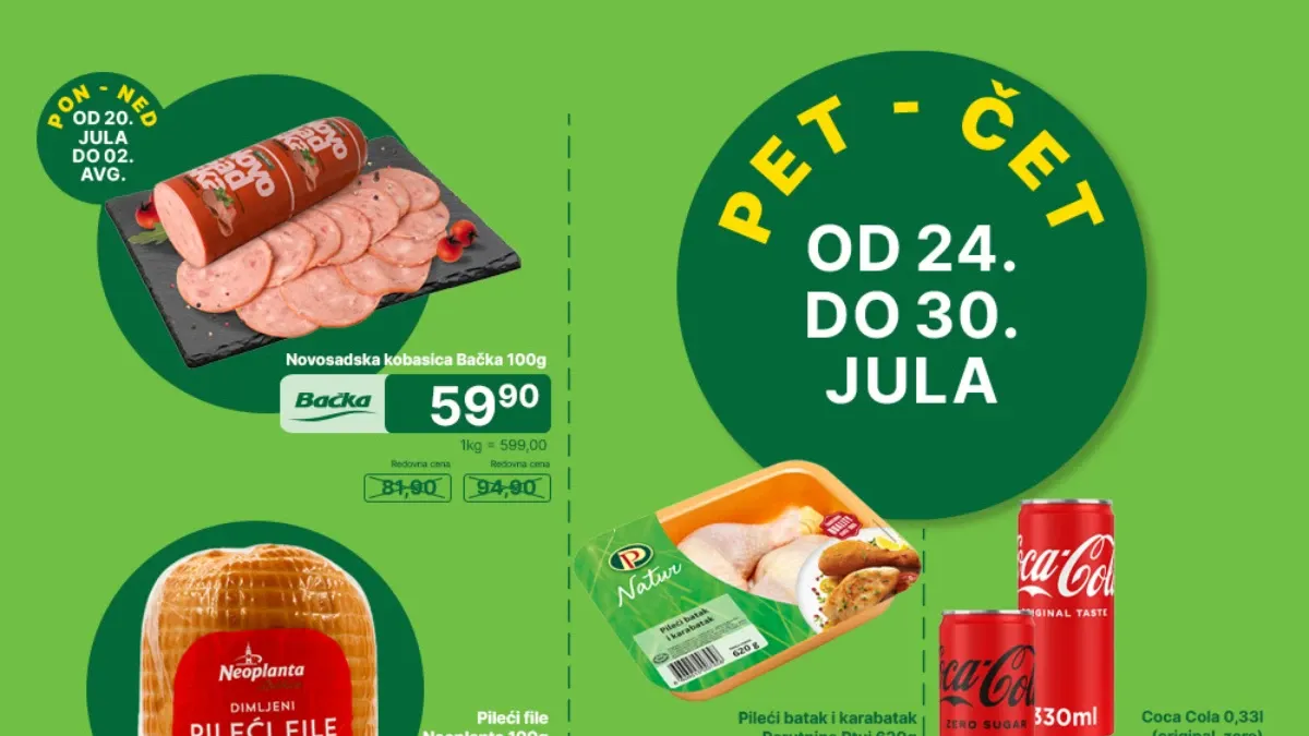 Univerexport akcija donosi popuste na voće, povrće, meso, mlečne proizvode, piće i svakodnevne namirnice.