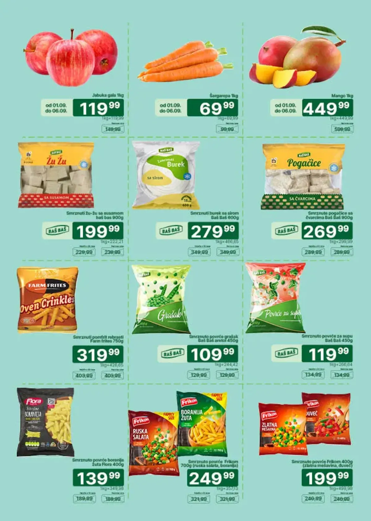 Univerexport katalog strana 2 – jabuke Gala, mango, šargarepa, zamrznuto povrće i pekarski proizvodi