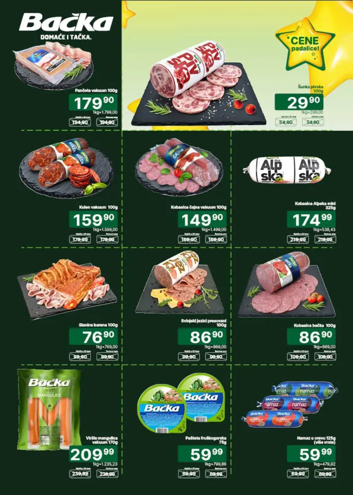 Univerexport katalog strana 4 – Bačka šunka, kulen, kobasice, slanina i mesni namazi