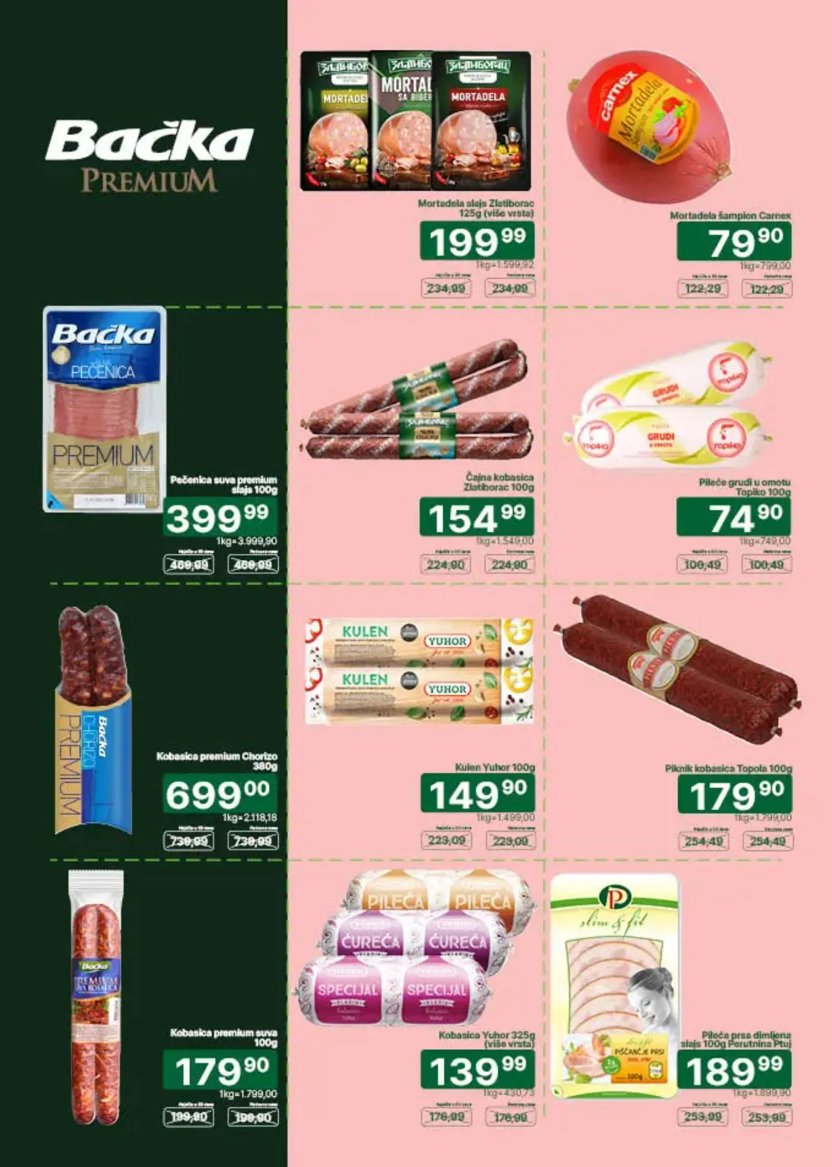 Univerexport katalog strana 5 – Bačka Premium pečenica, kobasice, kulen, mortadela i pileća prsa