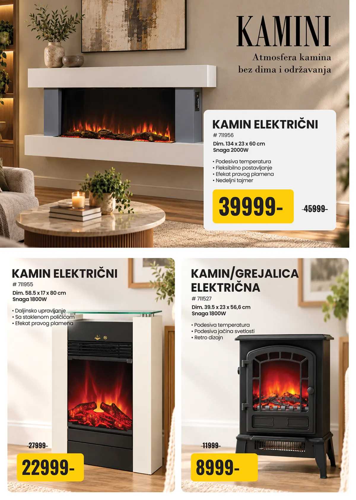Uradi Sam akcija električnih kamina – model od 2000 W za 39.999 RSD, model od 1800 W za 22.999 RSD i kamin grejalica za 8.999 RSD