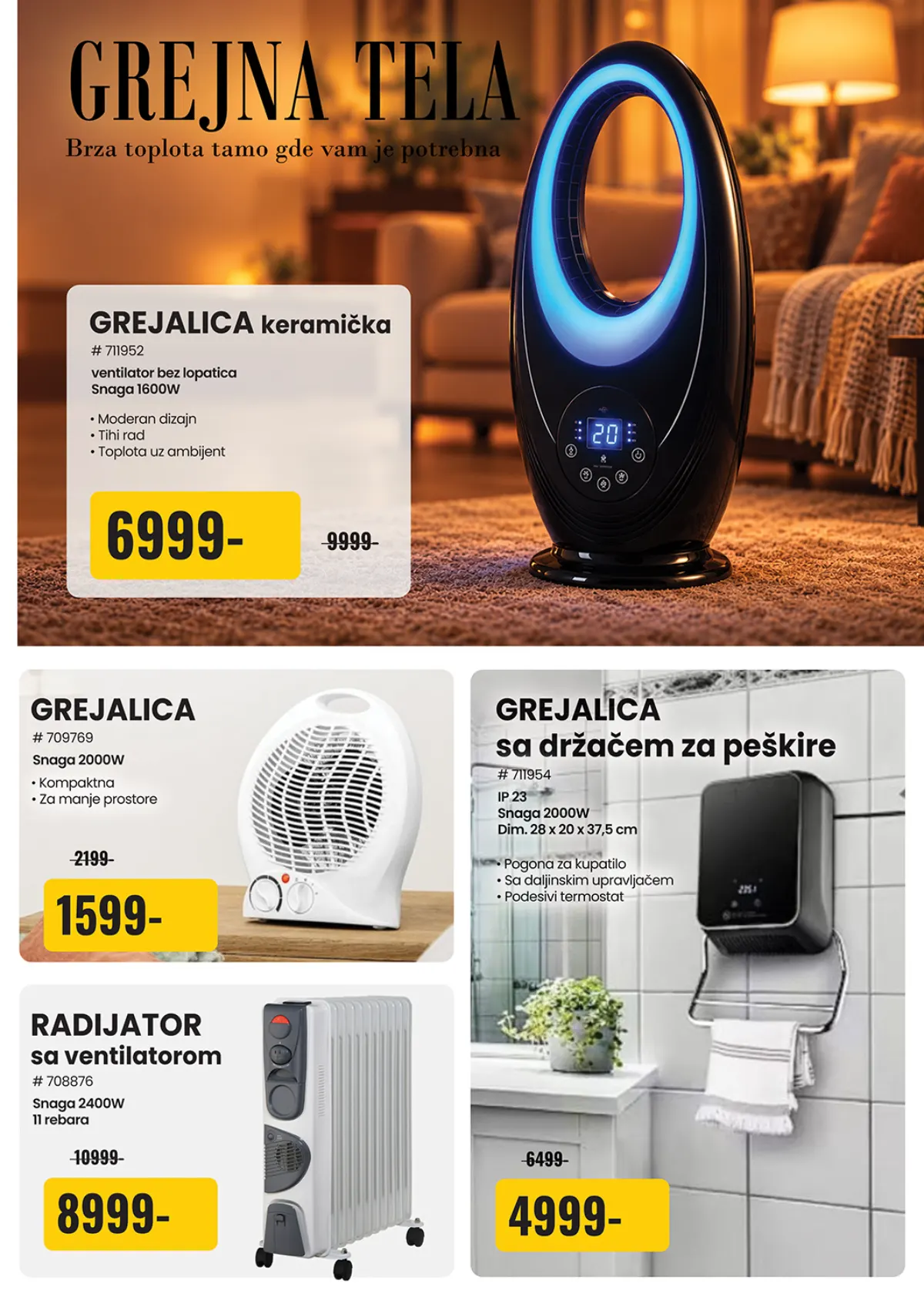 Uradi Sam grejalice na akciji – keramička grejalica za 6.999 RSD, kompaktna grejalica za 1.599 RSD, radijator i grejalica sa držačem za peškire