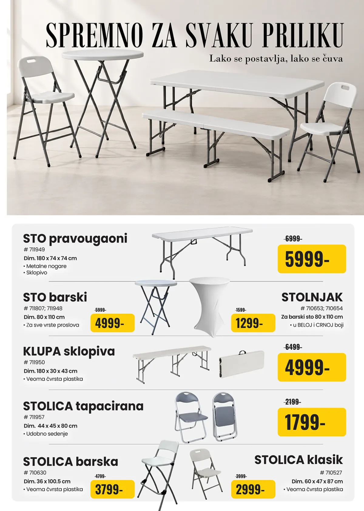 Uradi Sam katalog 22.10–01.11.2026. – treća stranica sa sklopivim stolovima, klupama i stolicama