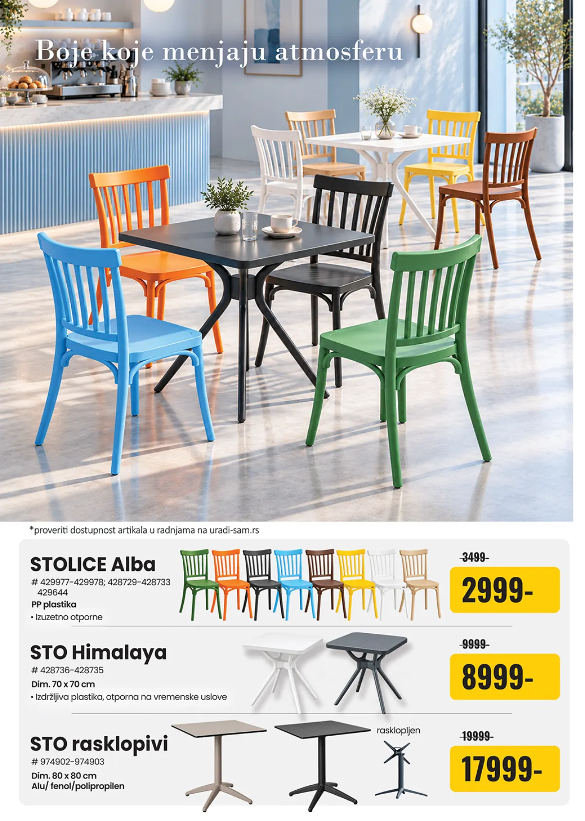 Uradi Sam katalog do 01.11.2026. – četvrta stranica, šarene stolice i stolovi za uređenje enterijera