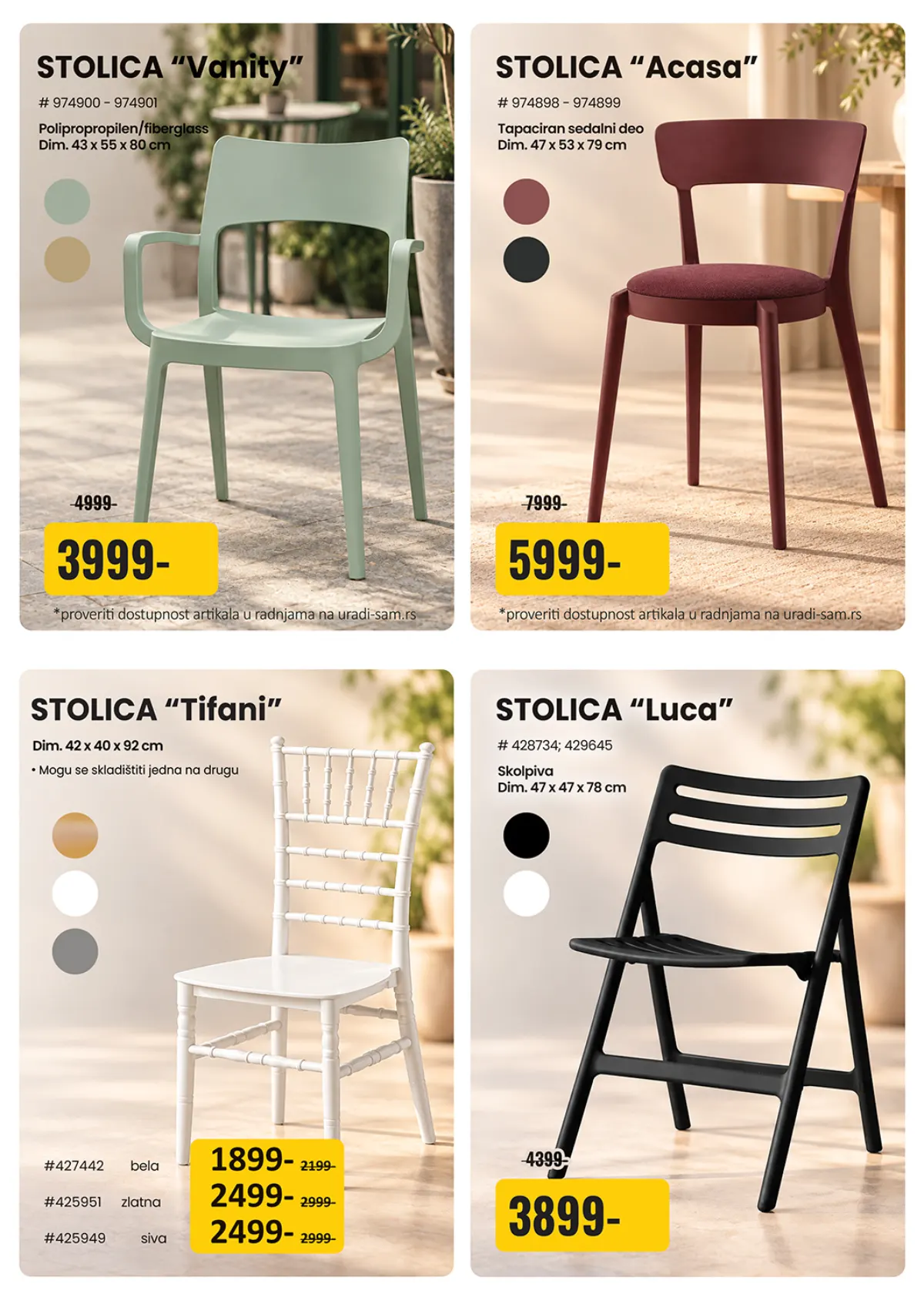 Uradi Sam katalog do 1. novembra – peta stranica sa modelima stolica Vanity, Acasa, Tifani i Luca