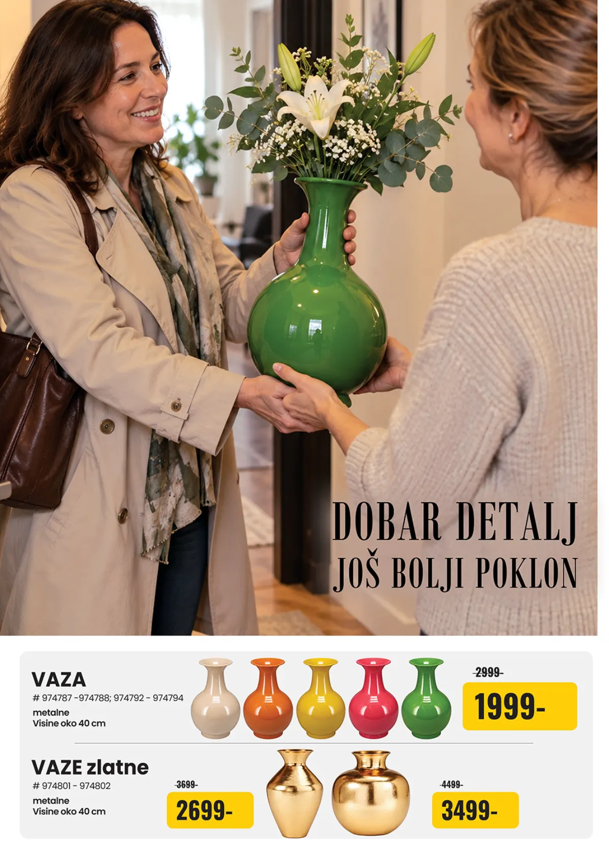 Uradi Sam katalog do 01.11.2026. – šesta stranica, dekorativne vaze u različitim bojama i zlatnoj završnoj obradi