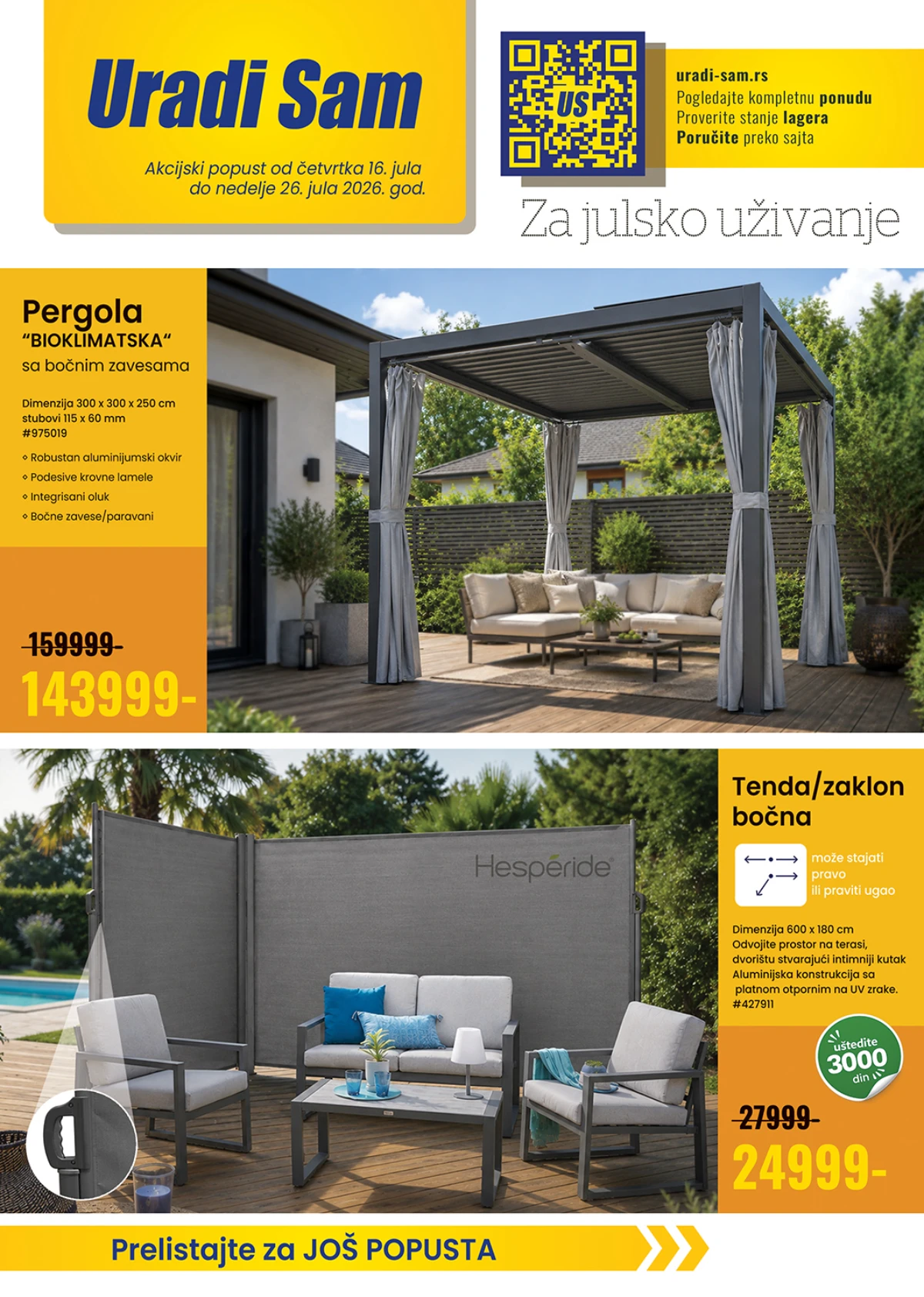 Uradi Sam katalog od 16.07. do 26.07.2026. – popusti do 30% na pergole, baštenski nameštaj, bazene i klima uređaje