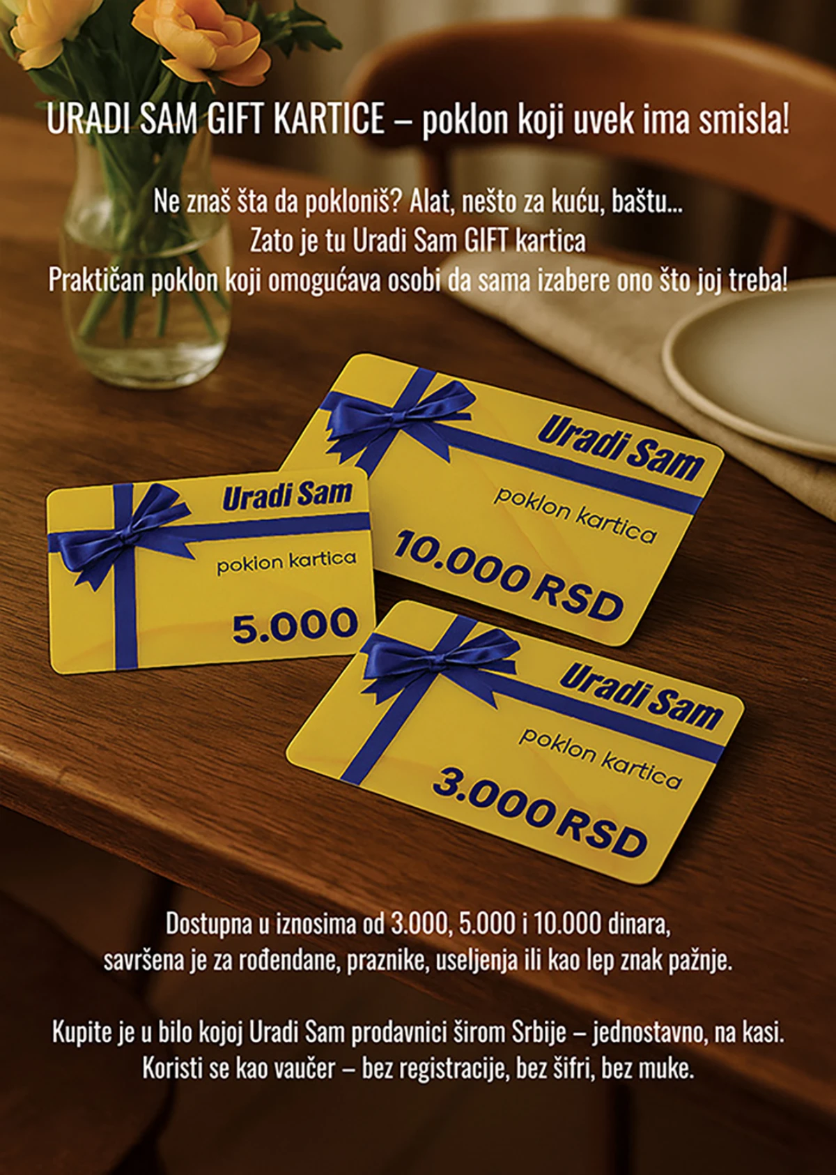 Uradi Sam gift kartice u vrednosti od 3.000, 5.000 i 10.000 dinara