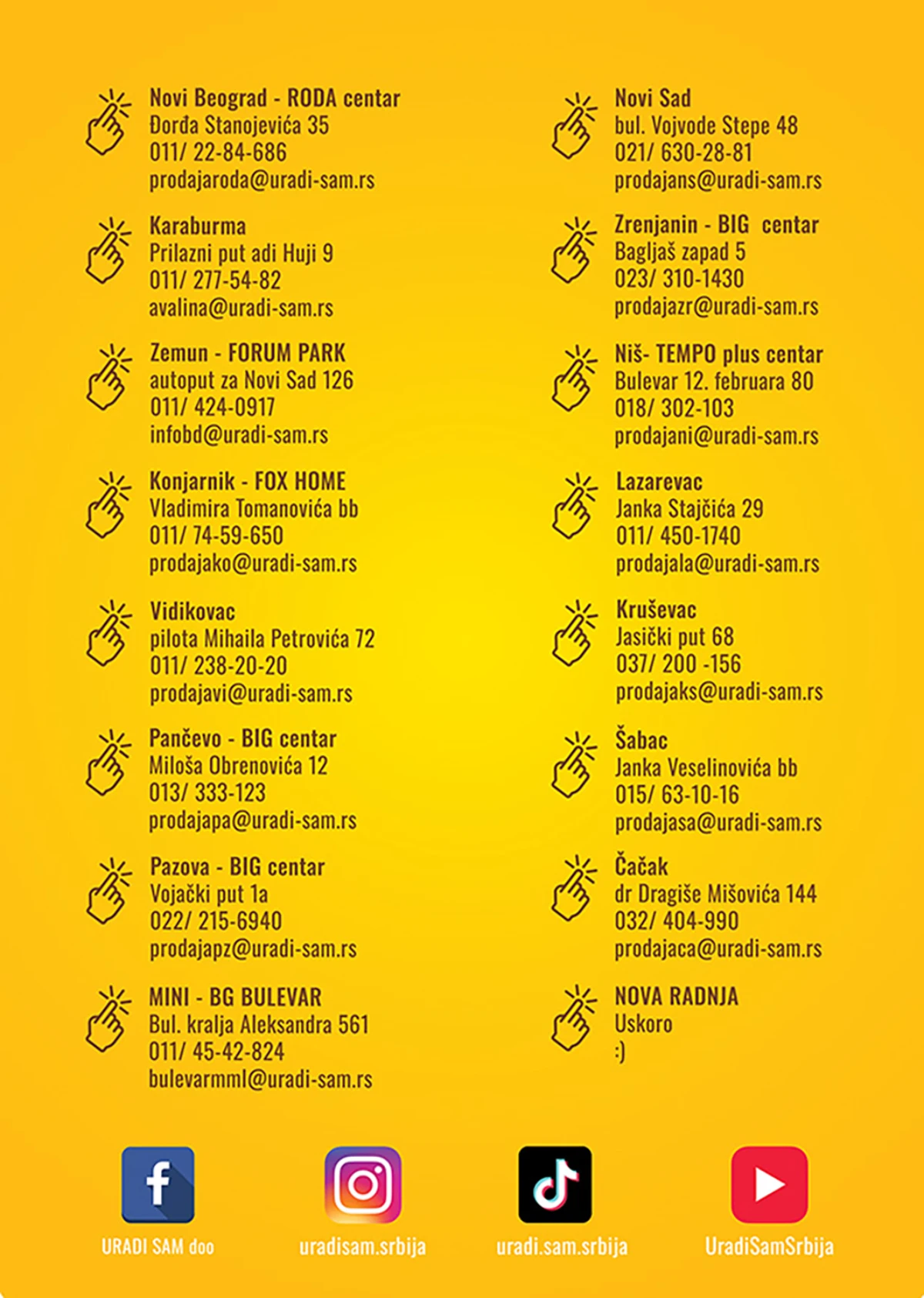 Uradi Sam prodavnice u Srbiji – Beograd, Novi Sad, Niš, Pančevo, Zrenjanin, Šabac, Čačak i drugi gradovi