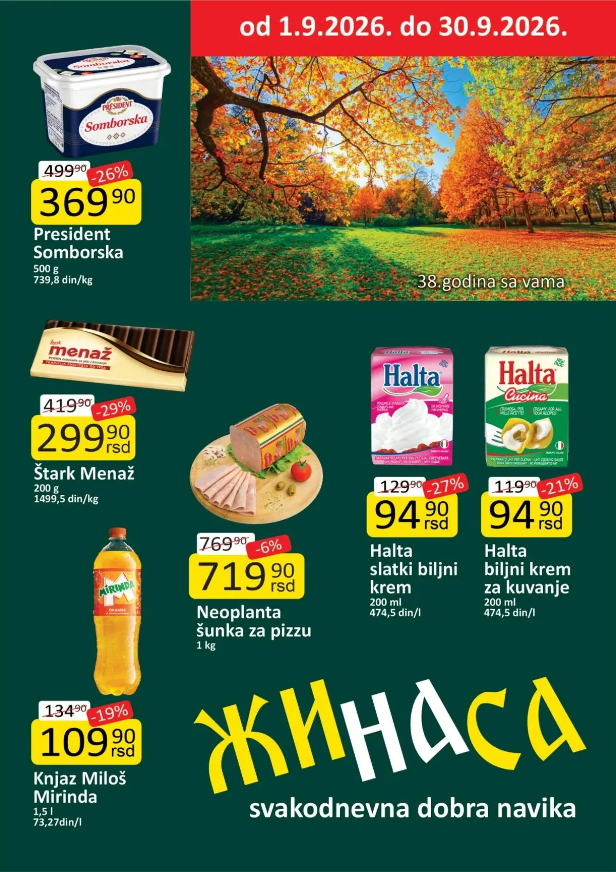 Žinasa katalog od 01.09. do 30.09.2026. sa sniženjima do 30% na hranu, piće, slatkiše i kućnu hemiju