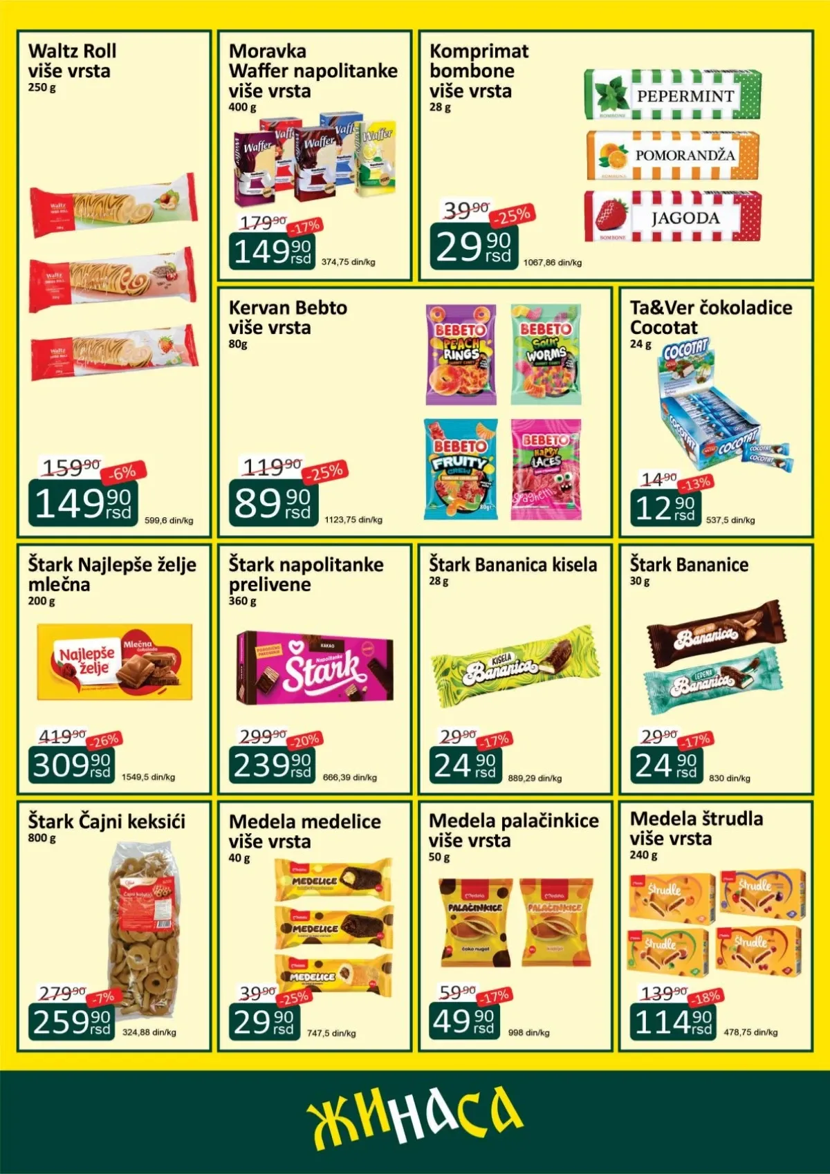Žinasa akcija za Najlepše želje čokoladu, Štark napolitanke, Bebeto bombone, Medela proizvode i čajne keksiće